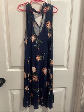 Alya Navy Maxi Dress with Peach Floral Print